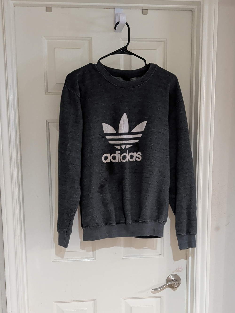 adidas Black Heather Crewneck Sweatshirt with White Trefoil Men's Large